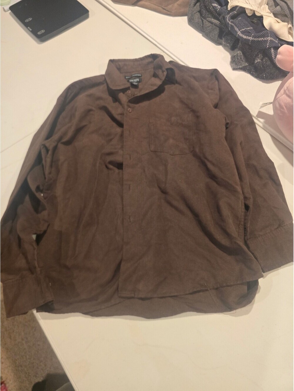 Bruno Marc Men's Brown Sueded Microfiber Button-Up Shirt